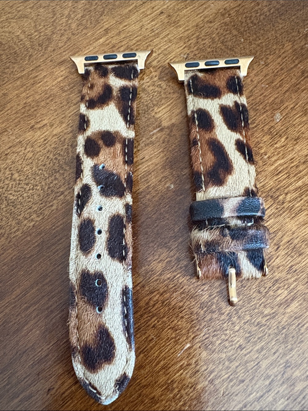 Leopard Print Leather Watch Band for Apple Watch - Brown/Black